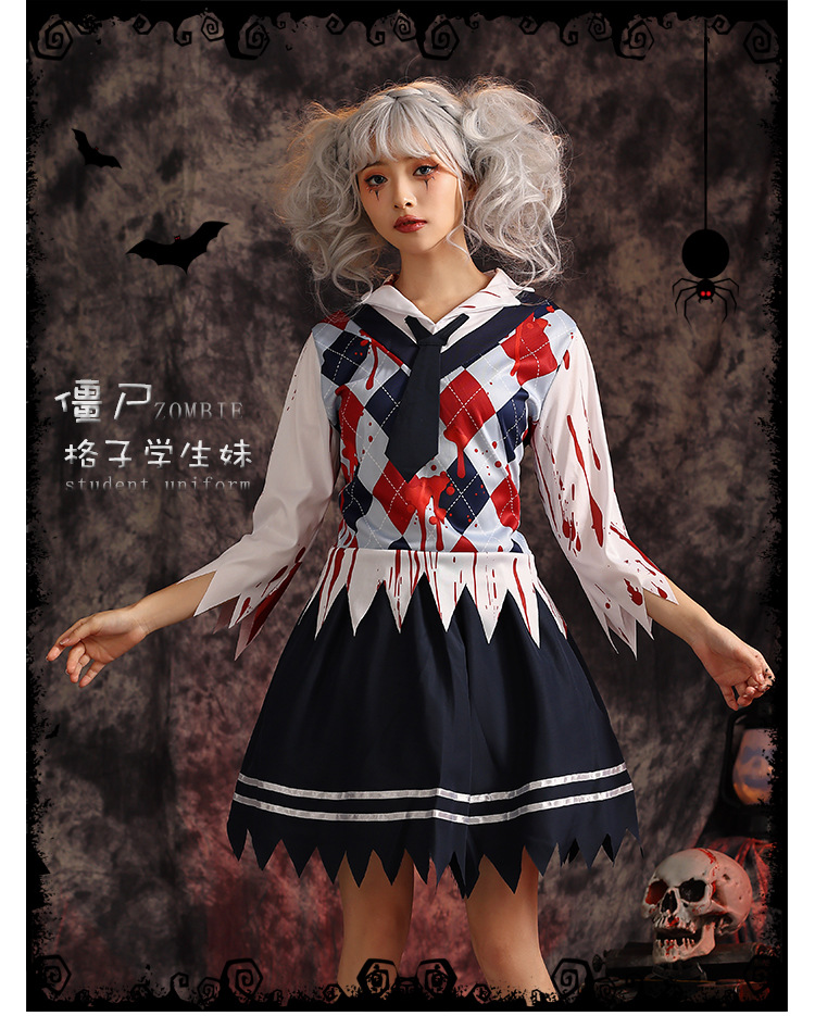 Halloween children's costumes, new Japanese bloodstained school uniform set, cosplay outfit for female students.