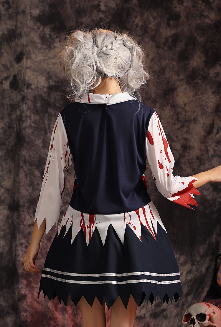 Halloween children's costumes, new Japanese bloodstained school uniform set, cosplay outfit for female students.