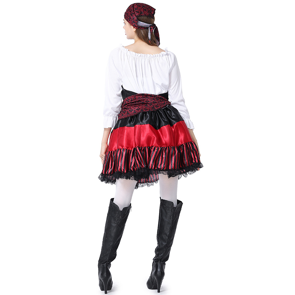 New Halloween Costume - Adult Female Pirate Cosplay Performance Costume - Red Striped Lace Pirate