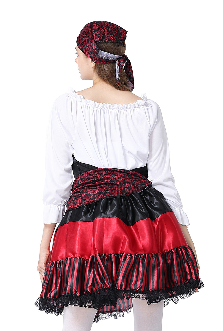 New Halloween Costume - Adult Female Pirate Cosplay Performance Costume - Red Striped Lace Pirate