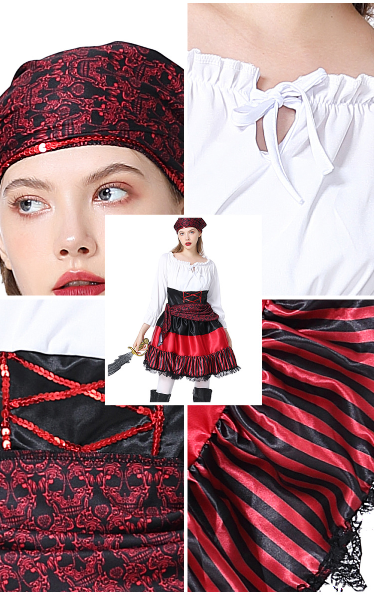 New Halloween Costume - Adult Female Pirate Cosplay Performance Costume - Red Striped Lace Pirate