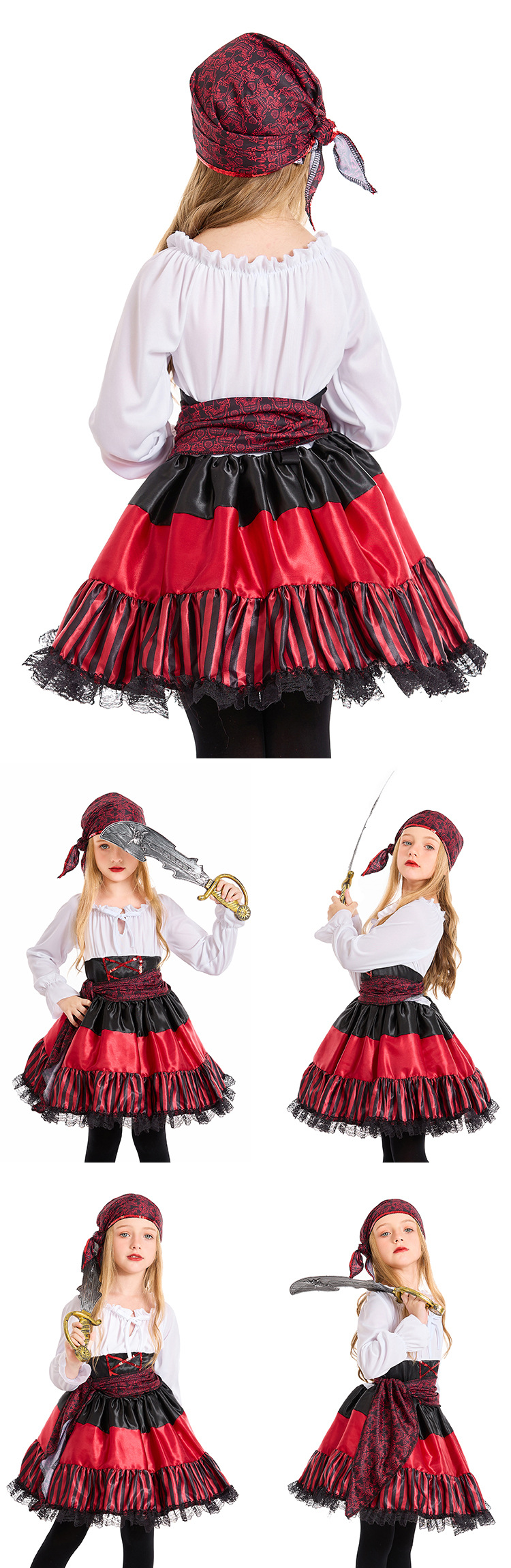 New Halloween Costume - Adult Female Pirate Cosplay Performance Costume - Red Striped Lace Pirate