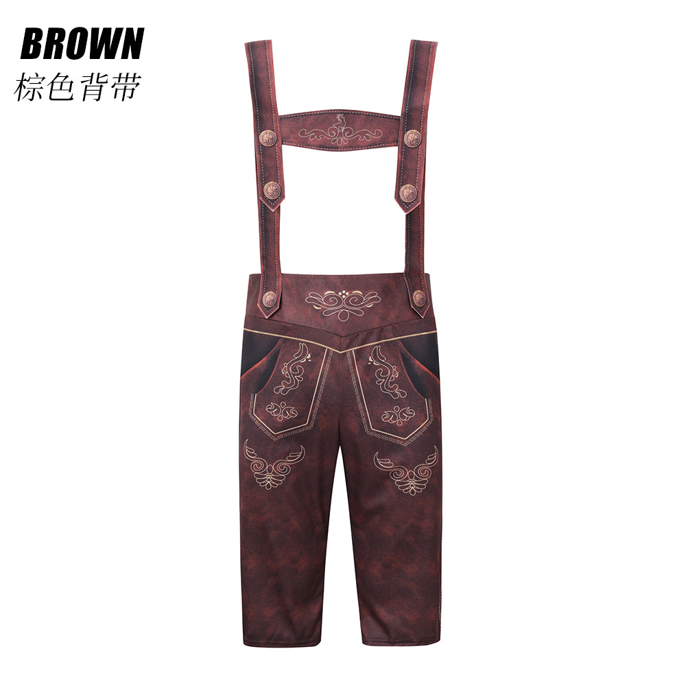 Traditional German Oktoberfest attire for adult men: checkered Munich beer uniform, beer overalls.
