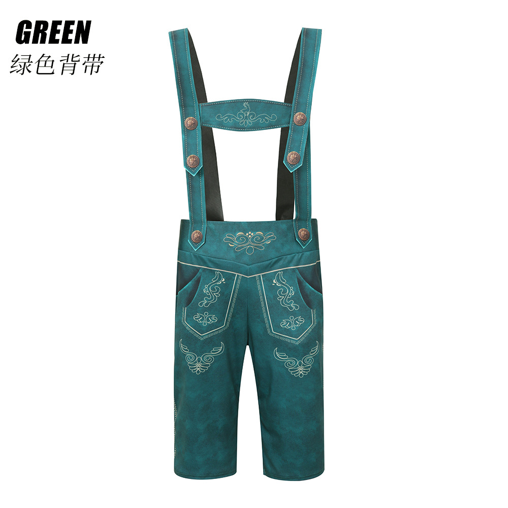 Traditional German Oktoberfest attire for adult men: checkered Munich beer uniform, beer overalls.