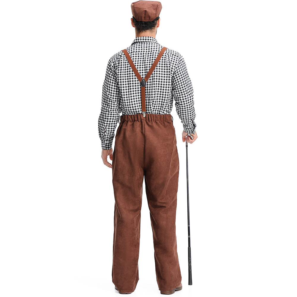 New adult plaid overalls for centenarians, Halloween costume.