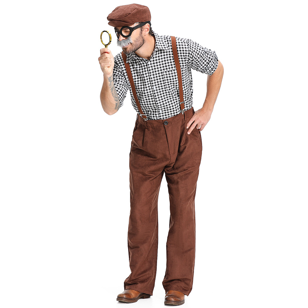 New adult plaid overalls for centenarians, Halloween costume.