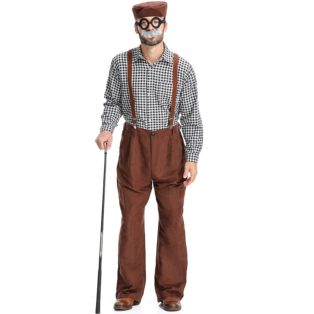 New adult plaid overalls for centenarians, Halloween costume.