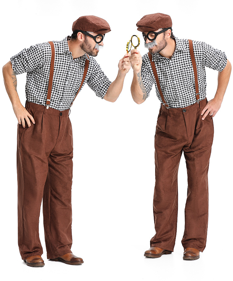 New adult plaid overalls for centenarians, Halloween costume.
