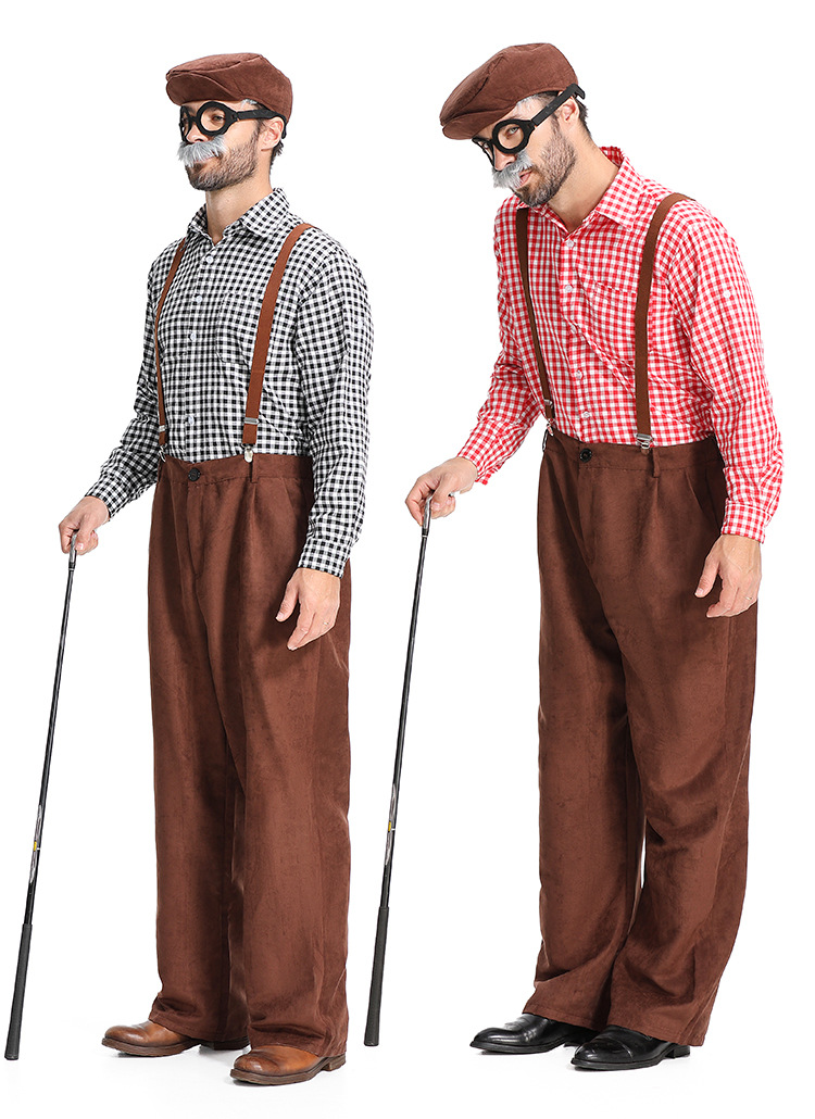 New adult plaid overalls for centenarians, Halloween costume.