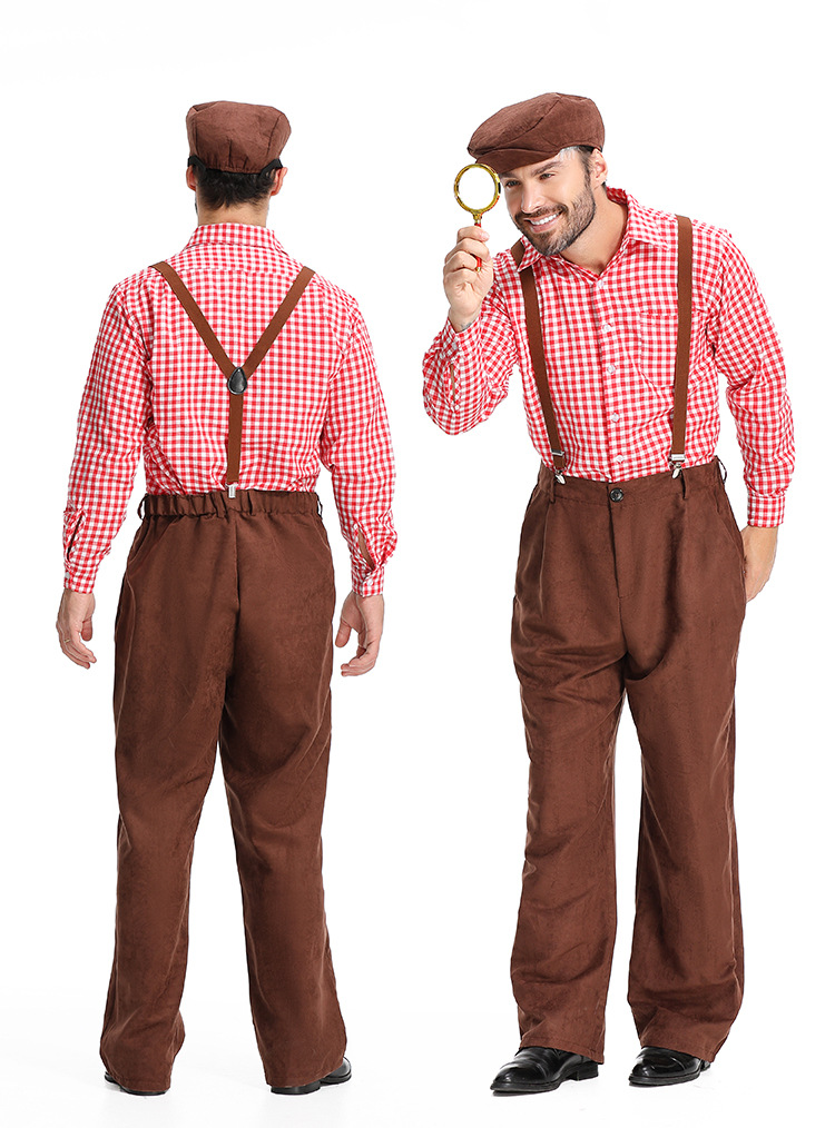 New adult plaid overalls for centenarians, Halloween costume.