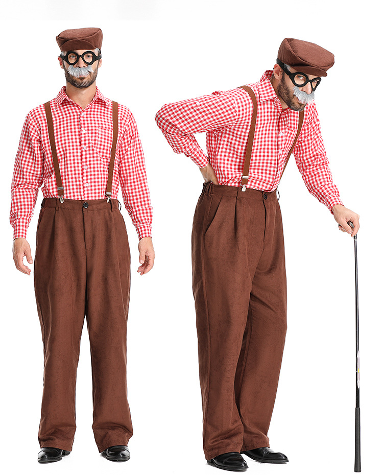New adult plaid overalls for centenarians, Halloween costume.