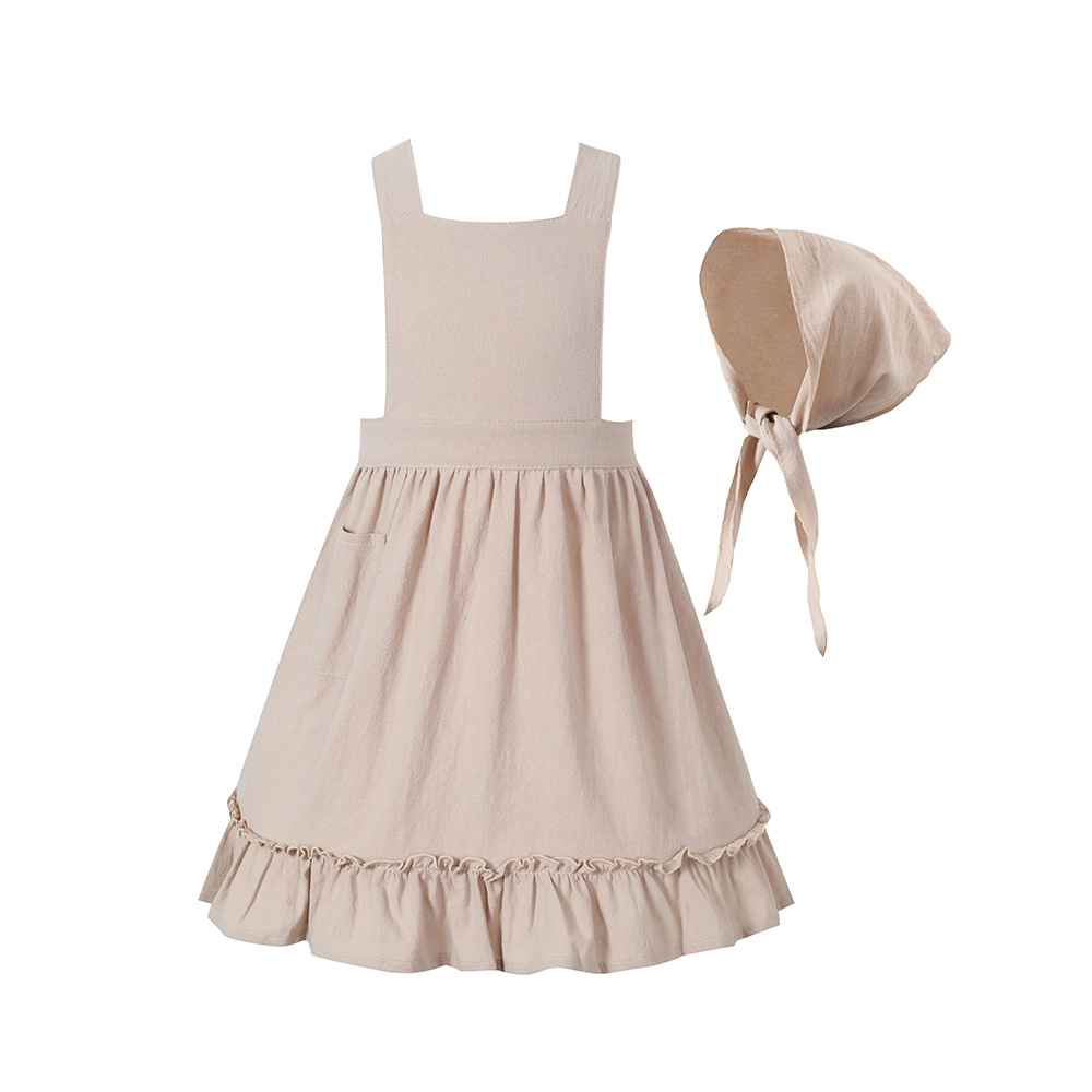 French pastoral style, artistic cotton and linen retro apron with headscarf, florist lace solid color ruffled maid apron