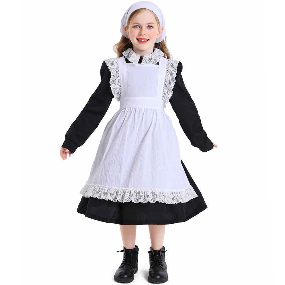 Children's Day Black and White Lace Maid Costume Stage Play Performance Manor Farm Maid Commoner Clothes
