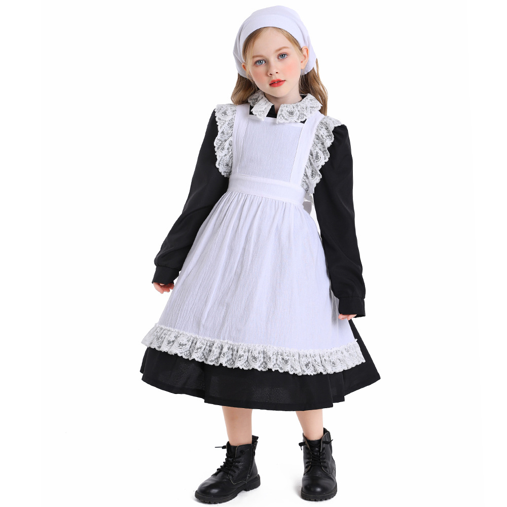 Children's Day Black and White Lace Maid Costume Stage Play Performance Manor Farm Maid Commoner Clothes