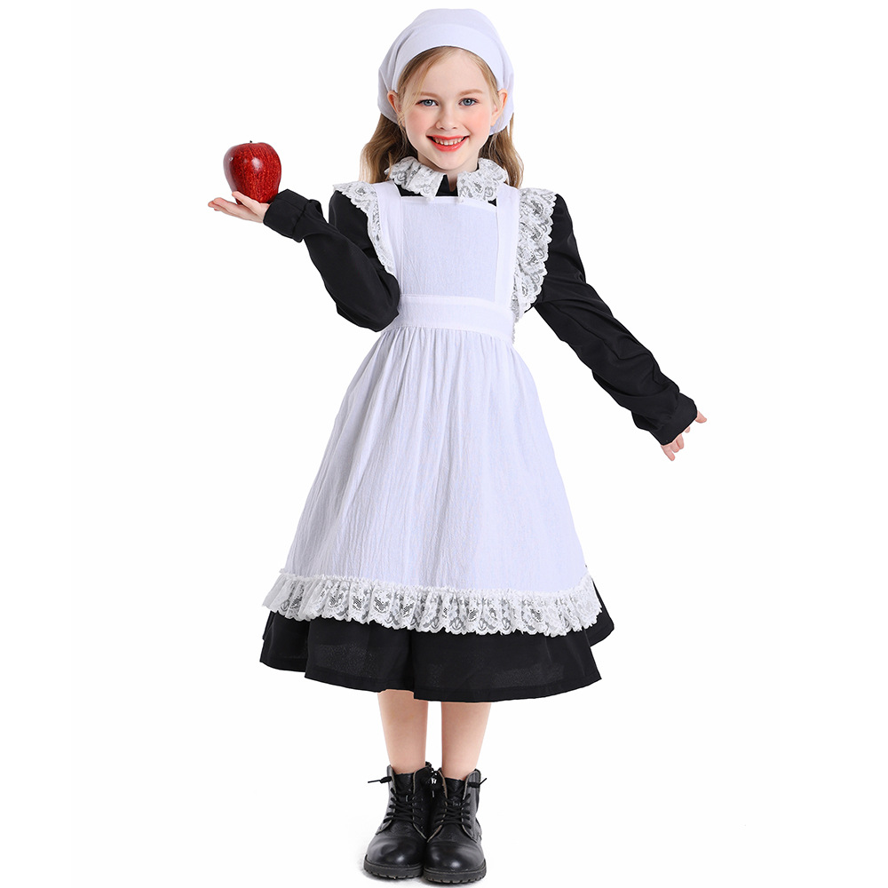 Children's Day Black and White Lace Maid Costume Stage Play Performance Manor Farm Maid Commoner Clothes