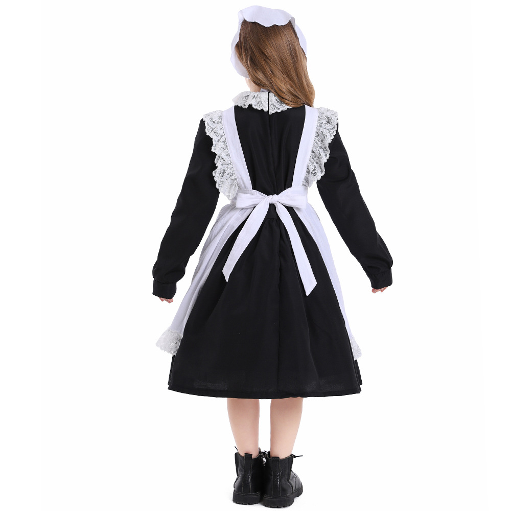 Children's Day Black and White Lace Maid Costume Stage Play Performance Manor Farm Maid Commoner Clothes