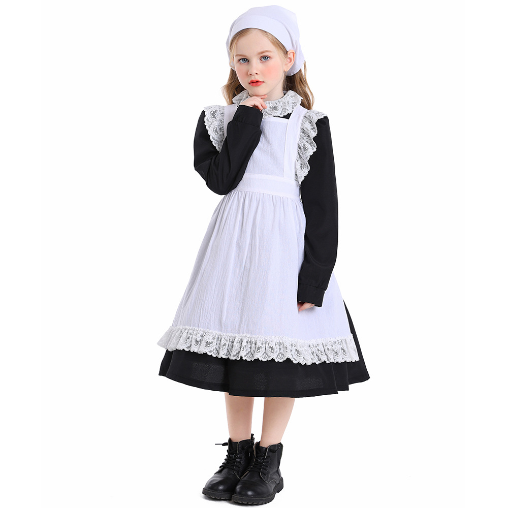 Children's Day Black and White Lace Maid Costume Stage Play Performance Manor Farm Maid Commoner Clothes