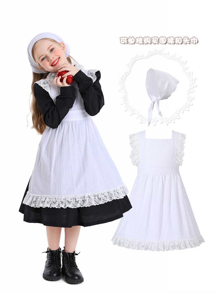 Children's Day Black and White Lace Maid Costume Stage Play Performance Manor Farm Maid Commoner Clothes