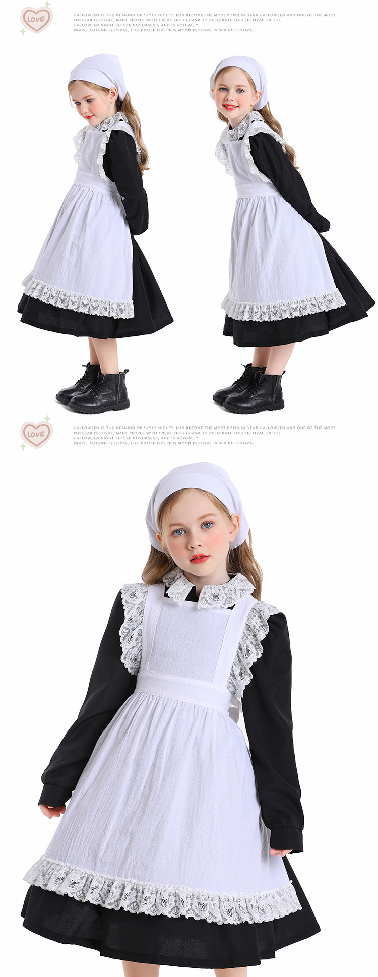Children's Day Black and White Lace Maid Costume Stage Play Performance Manor Farm Maid Commoner Clothes