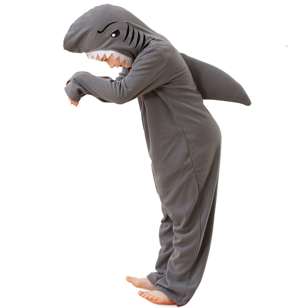 Children's shark onesie pajamas, matching pet dog outfit, fleece parent-child animal loungewear cosplay set