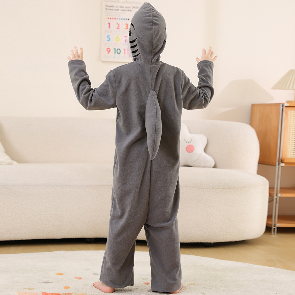 Children's shark onesie pajamas, matching pet dog outfit, fleece parent-child animal loungewear cosplay set