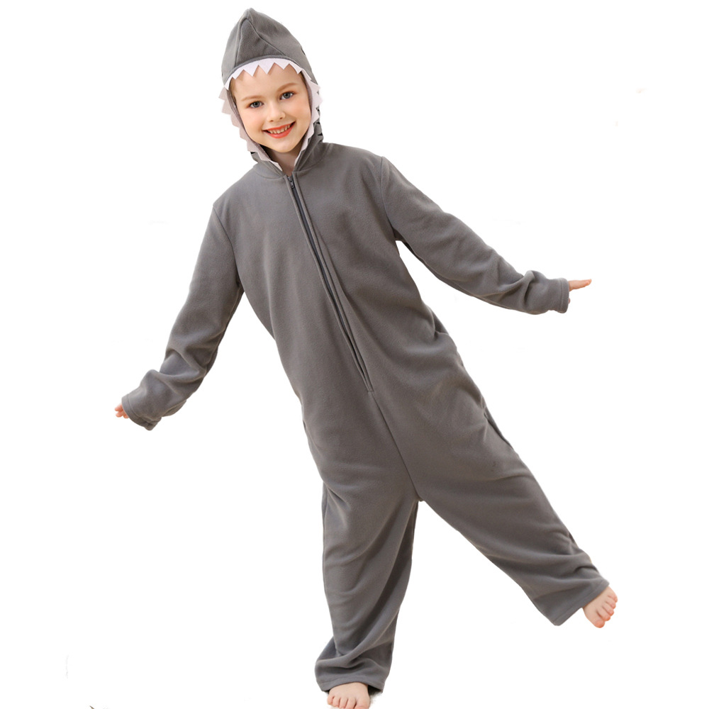 Children's shark onesie pajamas, matching pet dog outfit, fleece parent-child animal loungewear cosplay set