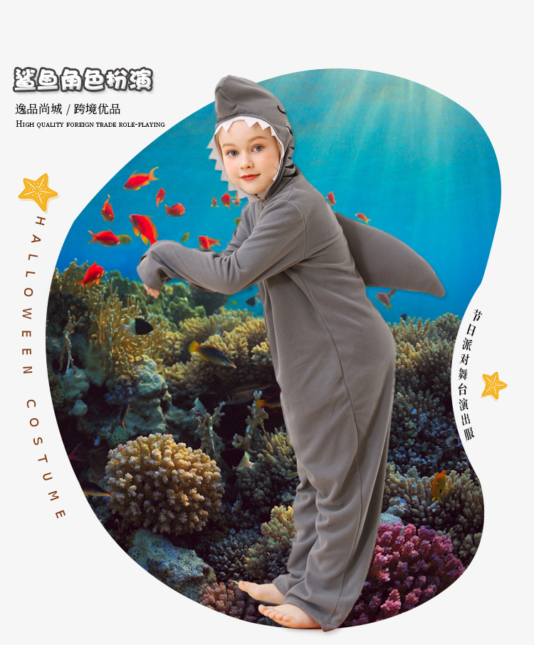 Children's shark onesie pajamas, matching pet dog outfit, fleece parent-child animal loungewear cosplay set