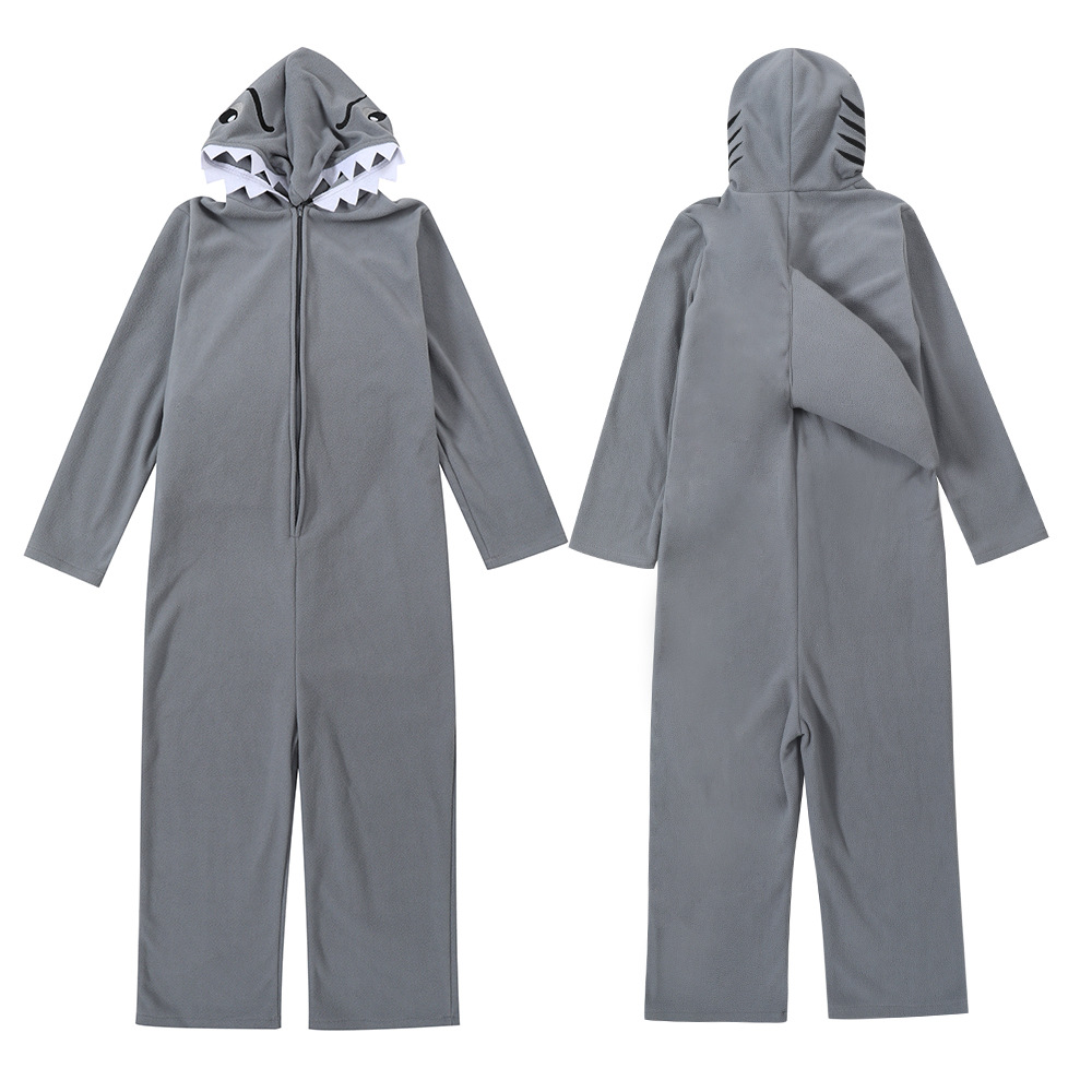 Children's shark onesie pajamas, matching pet dog outfit, fleece parent-child animal loungewear cosplay set