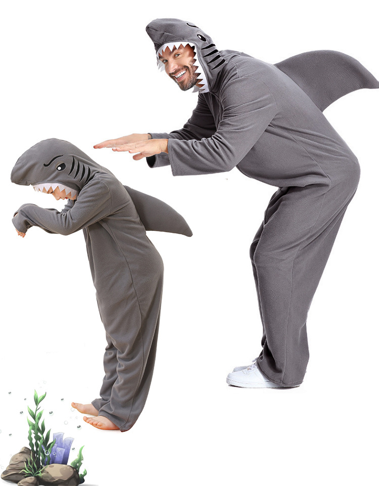 Children's shark onesie pajamas, matching pet dog outfit, fleece parent-child animal loungewear cosplay set