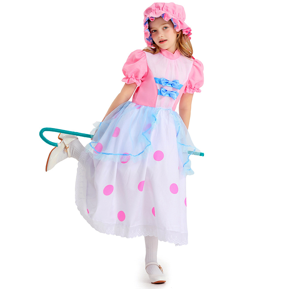 Halloween children's costume, June 1st cartoon character, pink polka dot princess cosplay performance costume, shepherdess