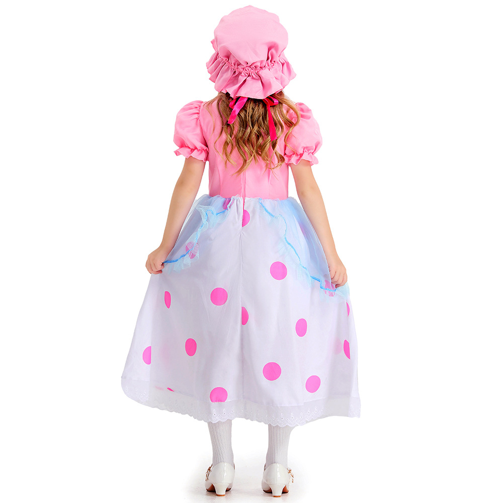 Halloween children's costume, June 1st cartoon character, pink polka dot princess cosplay performance costume, shepherdess