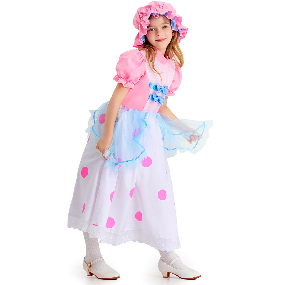 Halloween children's costume, June 1st cartoon character, pink polka dot princess cosplay performance costume, shepherdess