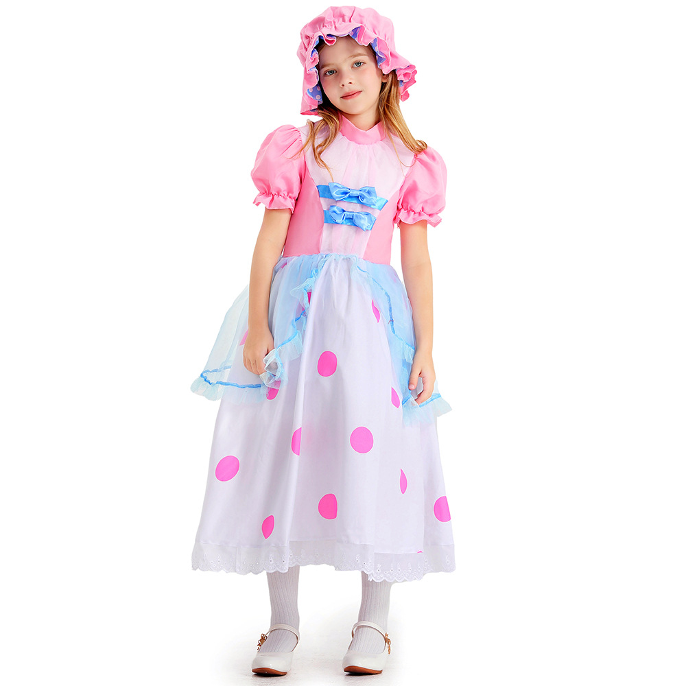 Halloween children's costume, June 1st cartoon character, pink polka dot princess cosplay performance costume, shepherdess