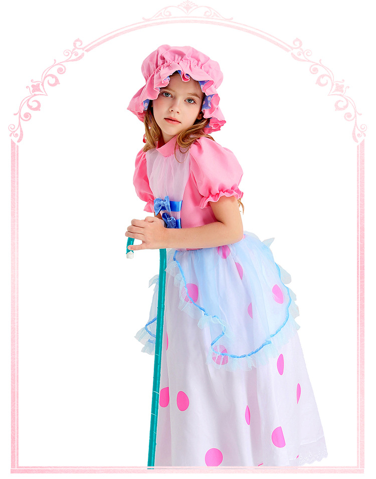 Halloween children's costume, June 1st cartoon character, pink polka dot princess cosplay performance costume, shepherdess