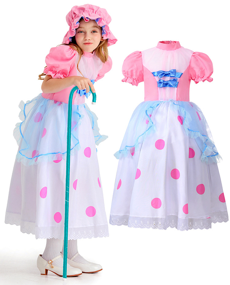 Halloween children's costume, June 1st cartoon character, pink polka dot princess cosplay performance costume, shepherdess