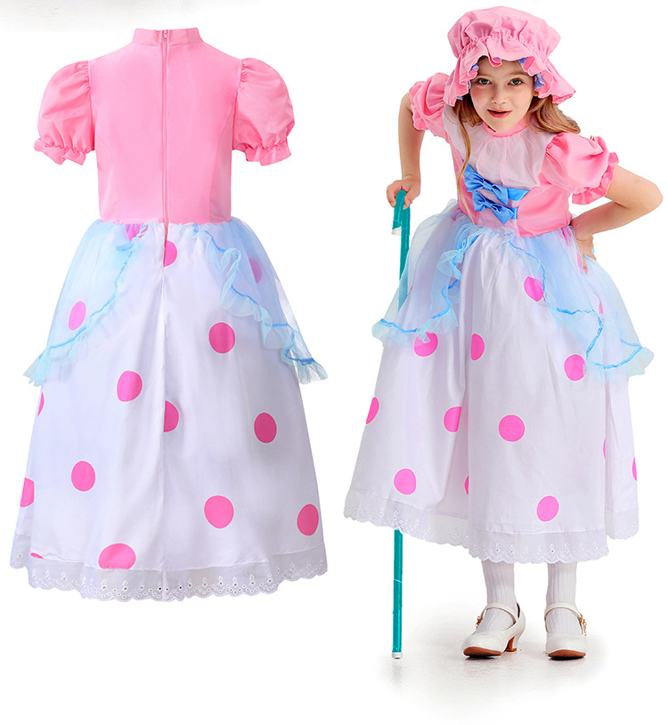 Halloween children's costume, June 1st cartoon character, pink polka dot princess cosplay performance costume, shepherdess