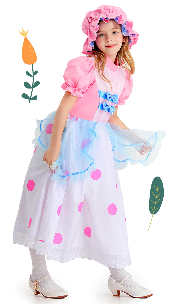 Halloween children's costume, June 1st cartoon character, pink polka dot princess cosplay performance costume, shepherdess