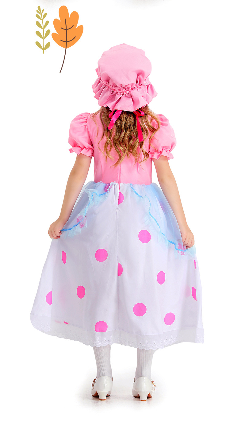 Halloween children's costume, June 1st cartoon character, pink polka dot princess cosplay performance costume, shepherdess