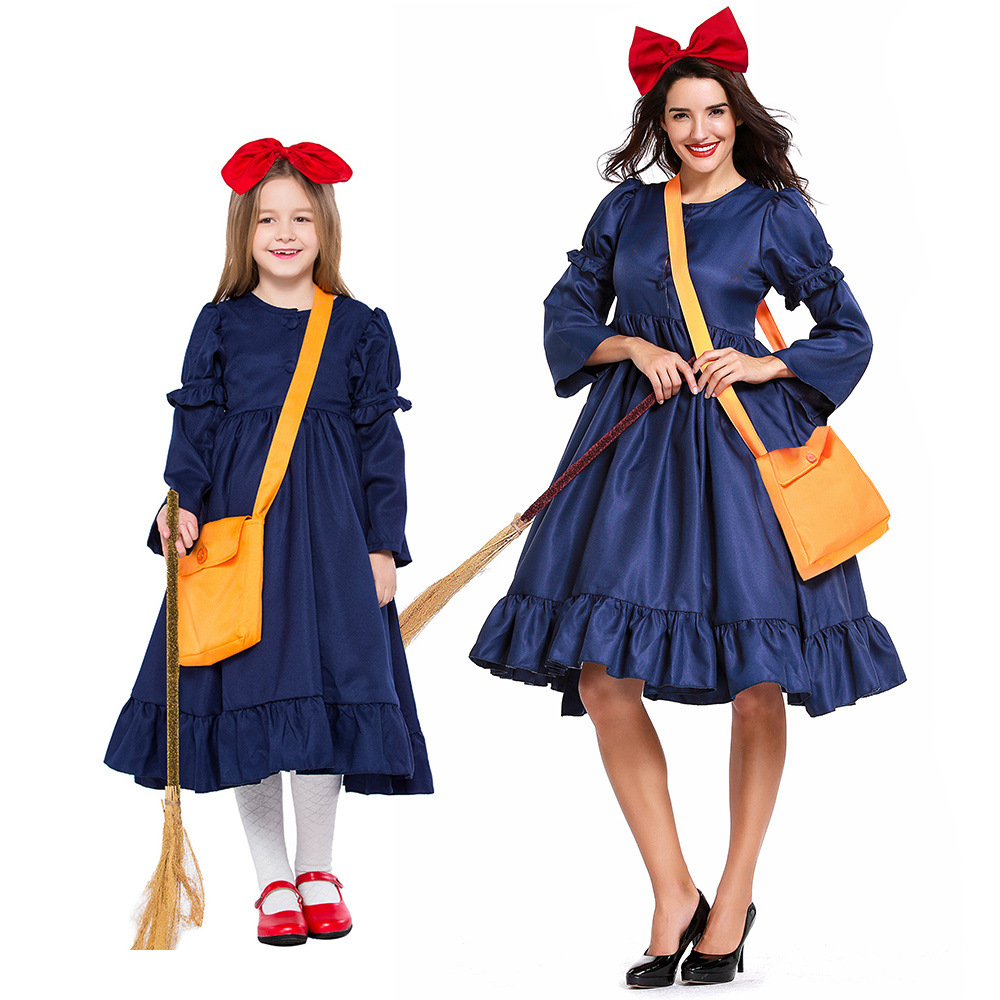 Children's performance costume, little witch cosplay dress, girls' Halloween Kiki photo shoot, parent-child outfit