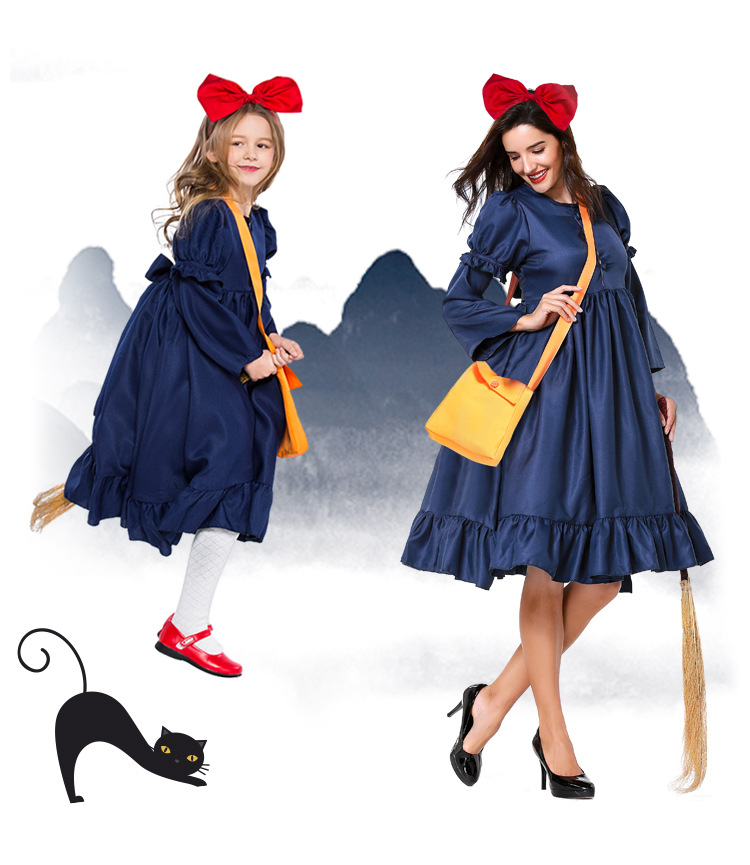 Children's performance costume, little witch cosplay dress, girls' Halloween Kiki photo shoot, parent-child outfit