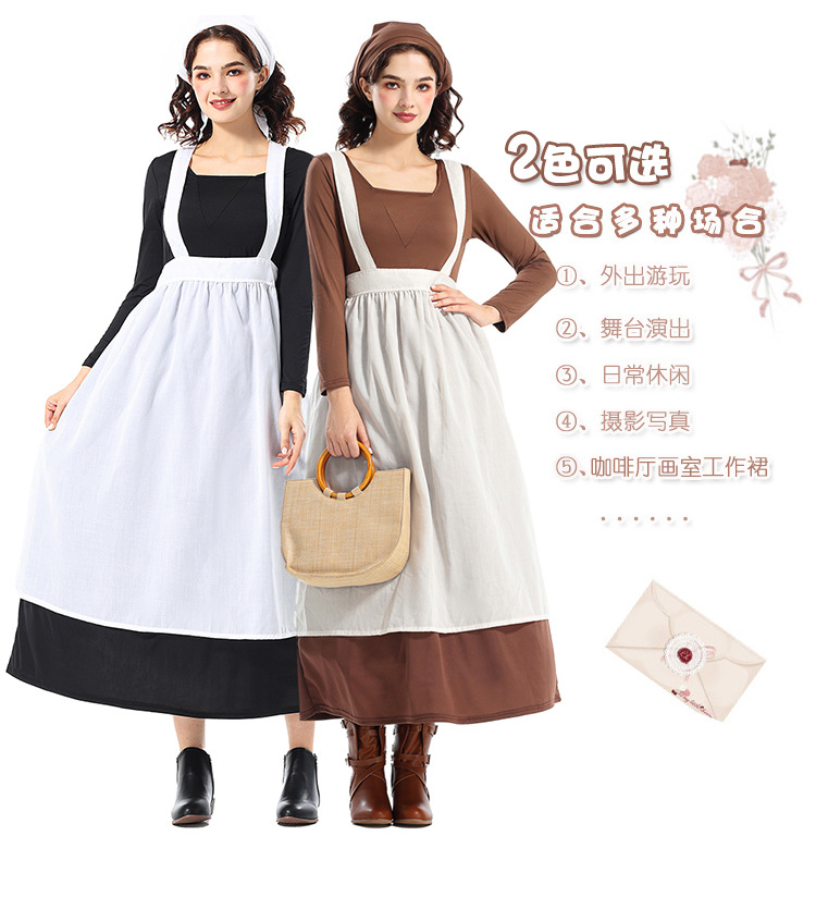 Halloween costume, European farm girl dress, coffee shop maid cosplay stage costume