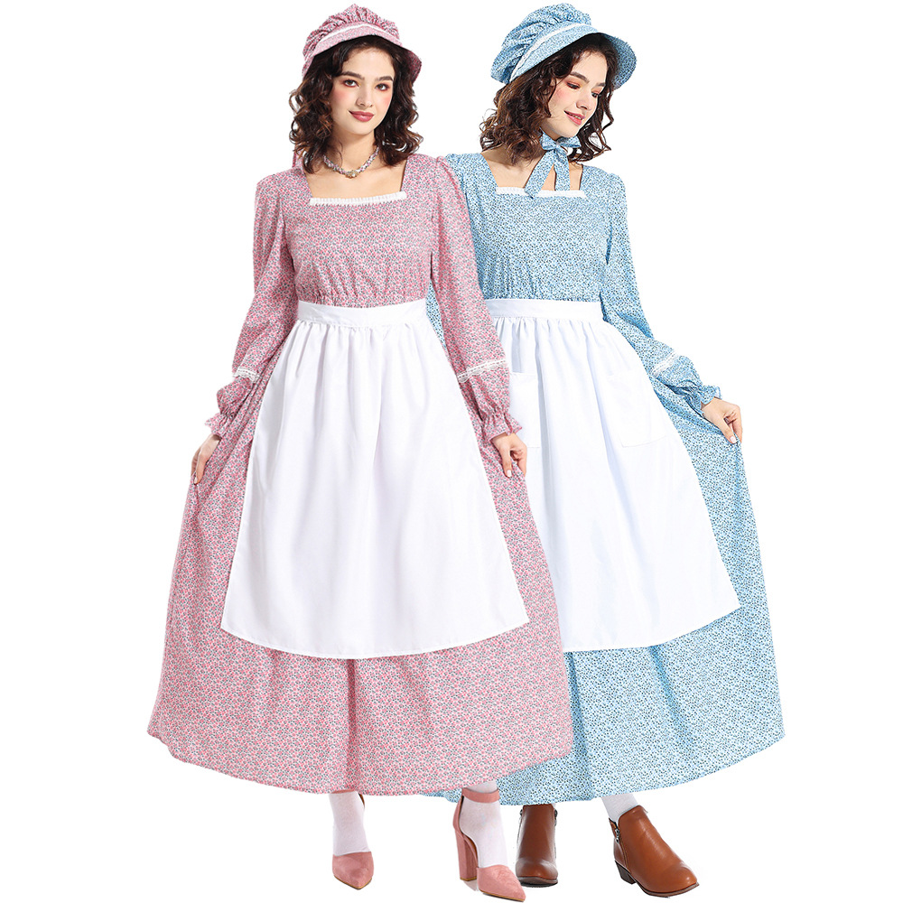 Halloween cosplay outfit: manor farm owner costume, pastoral floral dress, avant-garde maid outfit