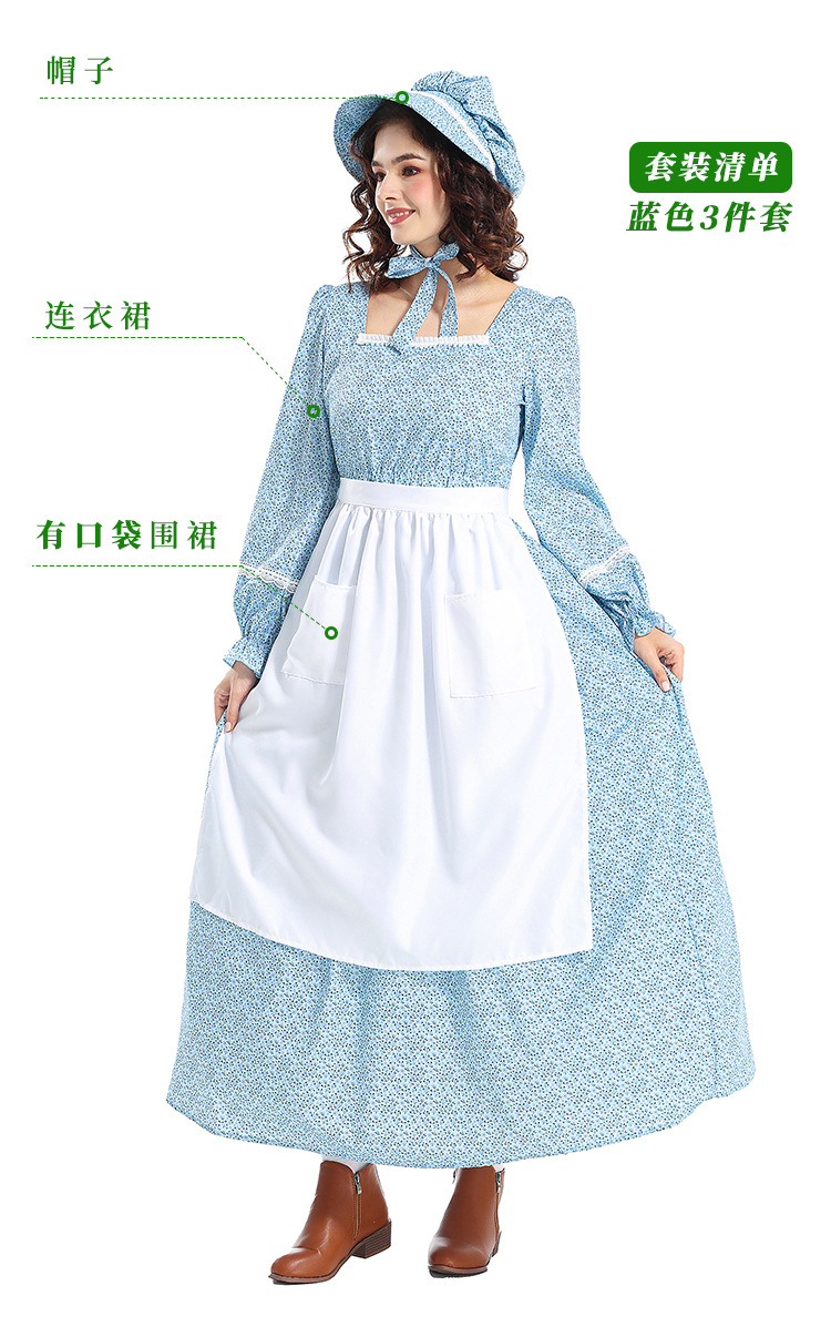 Halloween cosplay outfit: manor farm owner costume, pastoral floral dress, avant-garde maid outfit