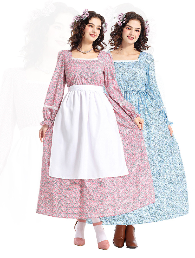 Halloween cosplay outfit: manor farm owner costume, pastoral floral dress, avant-garde maid outfit