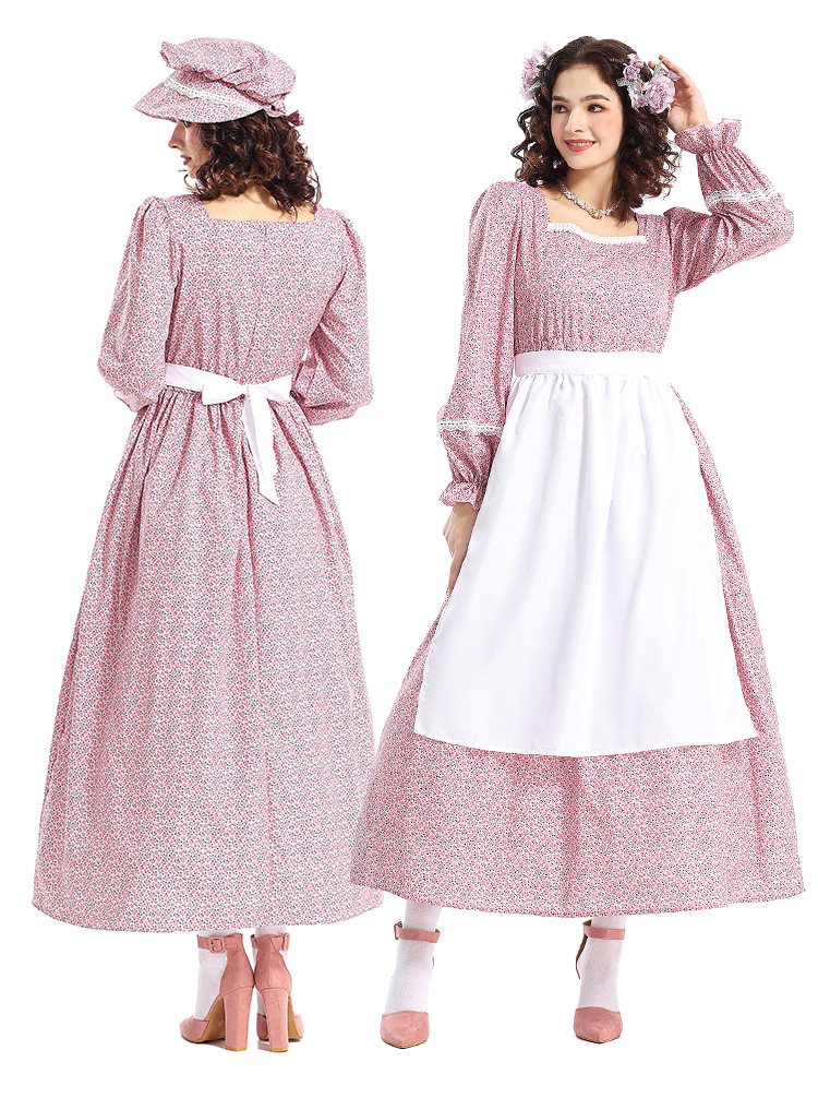 Halloween cosplay outfit: manor farm owner costume, pastoral floral dress, avant-garde maid outfit