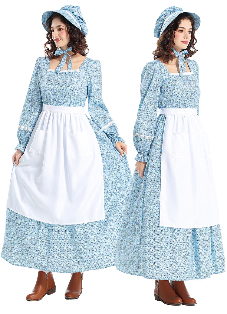 Halloween cosplay outfit: manor farm owner costume, pastoral floral dress, avant-garde maid outfit
