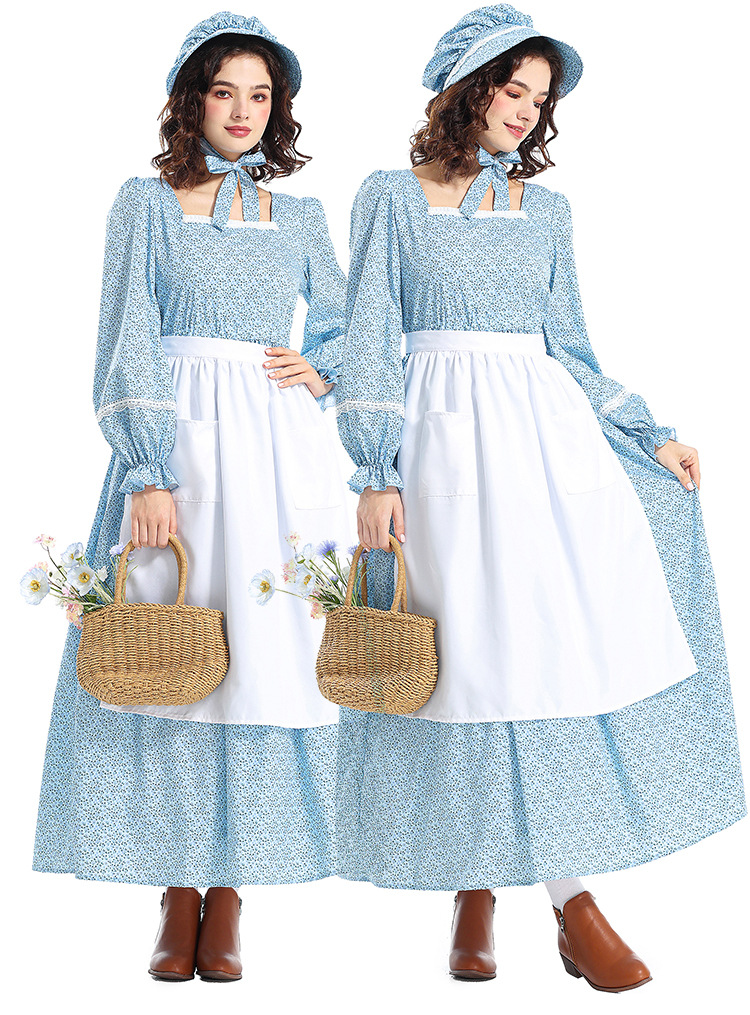 Halloween cosplay outfit: manor farm owner costume, pastoral floral dress, avant-garde maid outfit