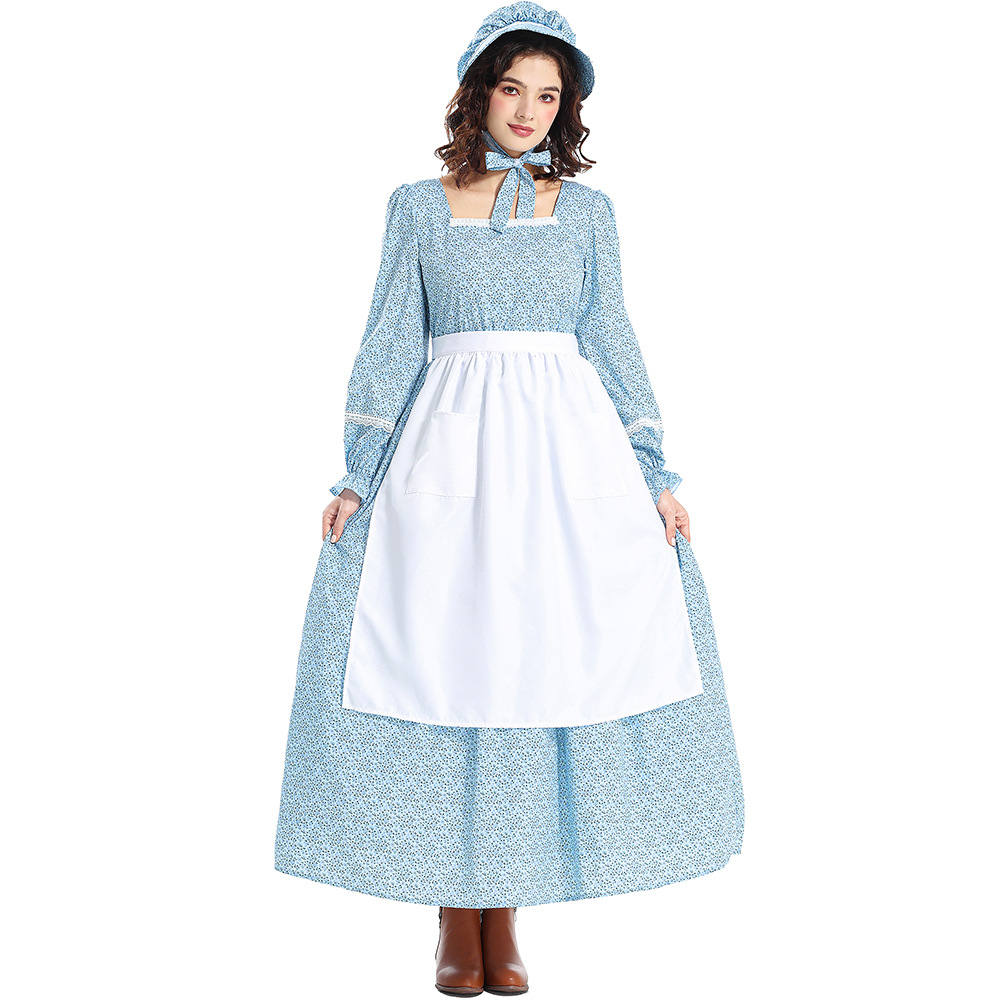 Halloween costume, historical, civil war, grassland colonies, pink square-neck floral dress, pioneering outfit