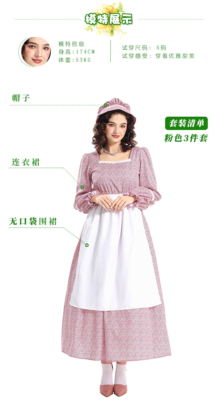 Halloween costume, historical, civil war, grassland colonies, pink square-neck floral dress, pioneering outfit