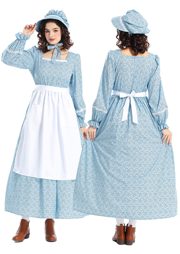 Halloween costume, historical, civil war, grassland colonies, pink square-neck floral dress, pioneering outfit